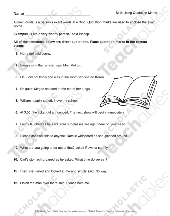 using quotation marks grade 3 printable skills sheets