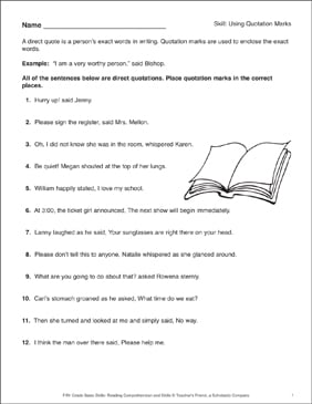 using quotation marks grade 3 printable skills sheets