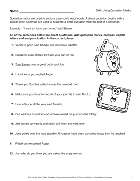 using quotation marks grades 3 5 printable skills sheets