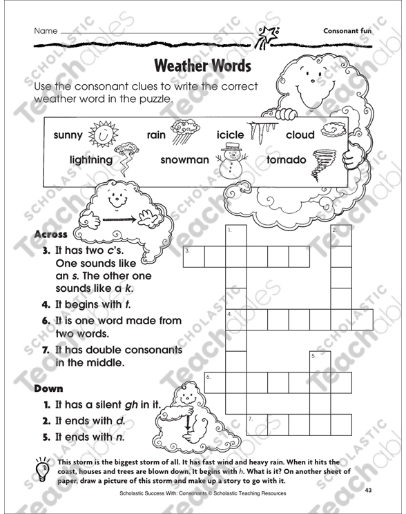 Weather Words - Consonant Fun (Practice Page) | Printable Skills Sheets ...