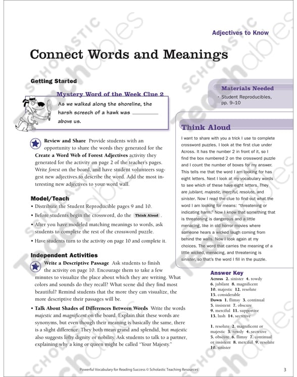 Adjectives: Read Words in Context (Grade 6) | Printable ...