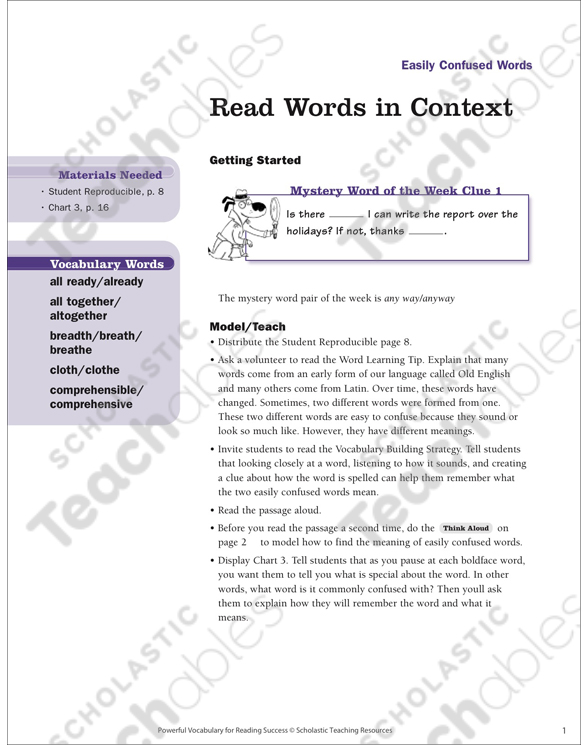 Easily Confused Words (Gr 6): Read Words in Context ...