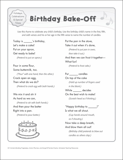 Birthday Bake Off Content Building Action Song Printable Texts Birthday Bake Off Content Building Action Song Printable Texts