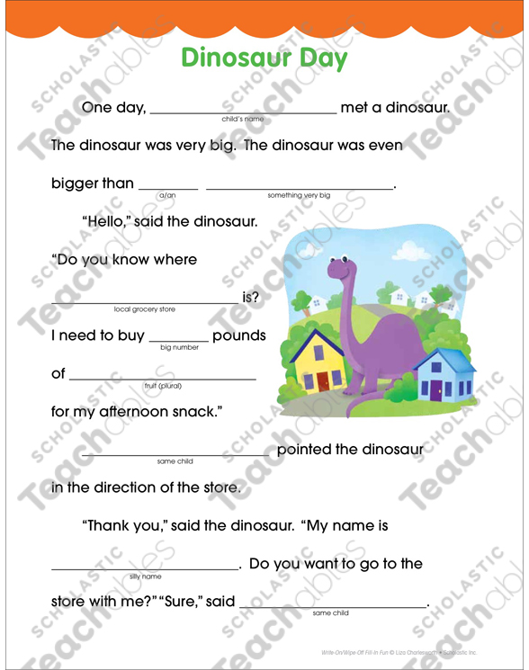 Dinosaur Day: Fill-in Fun Page | Printable Skills Sheets