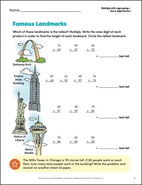 Famous Landmarks (Multiply with regrouping)