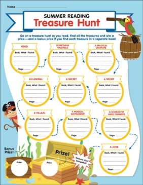 summer reading treasure hunt printable skills sheets