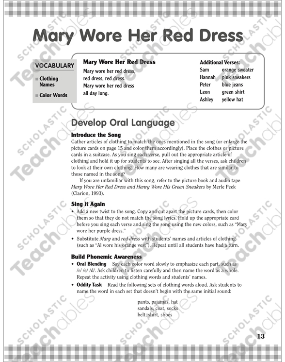 Mary Wore Her Red Dress: Clothing & Color Words | Printable Mini-Books, Pocket Charts Mary Wore Her Red Dress: Clothing & Color Words | Printable Mini-Books, Pocket Charts