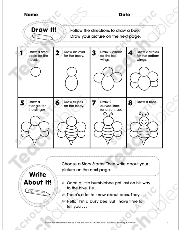 Bee Story Starters Draw Write Activity Printable Skills Sheets