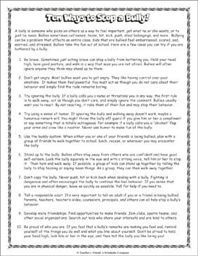 Taking the bully by the horns worksheet