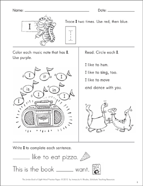 Sight Word Practice Page for “I” | Printable Skills Sheets