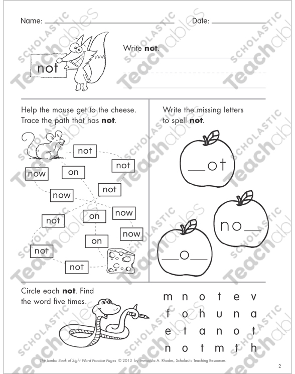 Sight Word Practice Page for “not” | Printable Skills Sheets