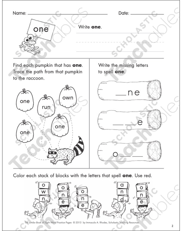 Sight Word Practice Page for “one” | Printable Skills Sheets
