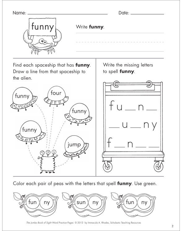Sight Word Practice Page for “funny” Printable Skills Sheets