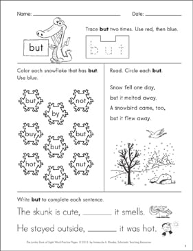 Sight Word Practice Page for “but” | Printable Skills Sheets