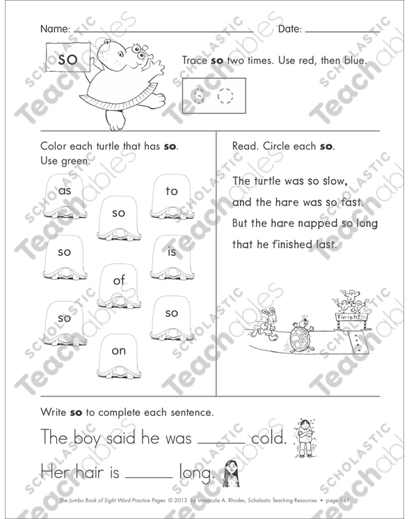 Sight Word Practice Page for “so” | Printable Skills Sheets