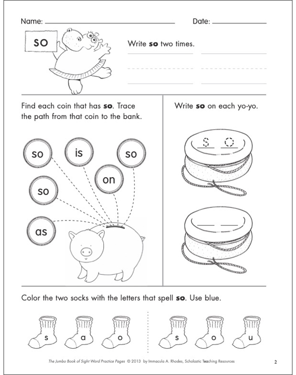 Sight Word Practice Page for “so” | Printable Skills Sheets