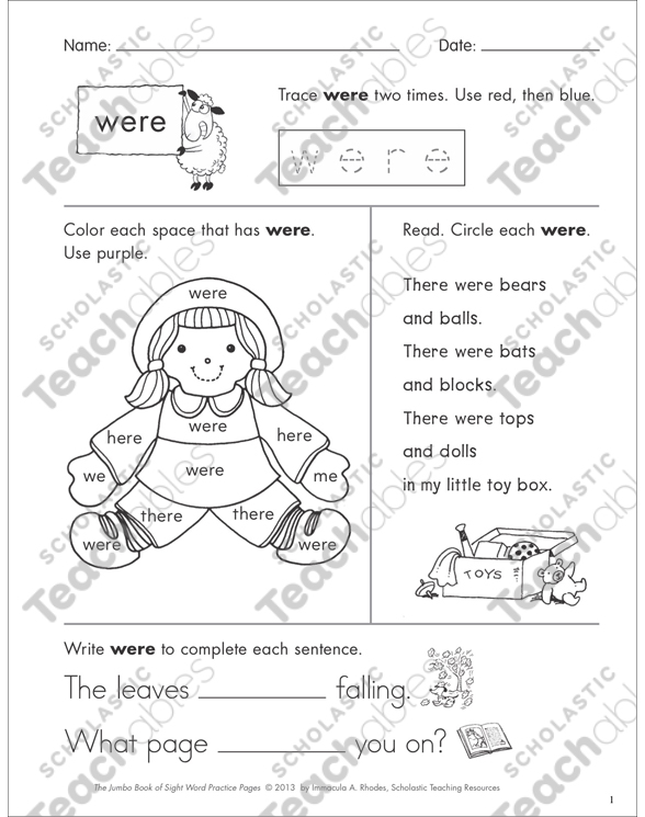 Sight Word Practice Page for “were” | Printable Skills Sheets