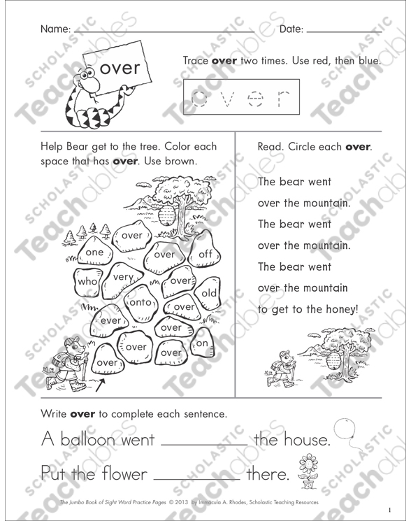 Sight Word Practice Page for “over” | Printable Skills Sheets