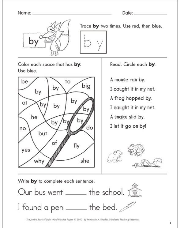 Sight Word Practice Page for “by” | Printable Skills Sheets