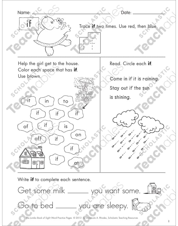 Sight Word Practice Page for “if” | Printable Skills Sheets