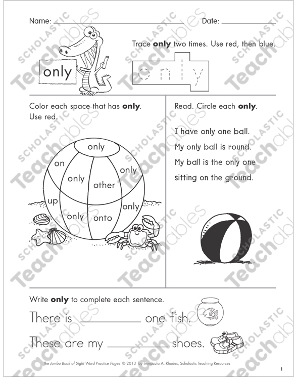 sight word practice page for only printable skills sheets