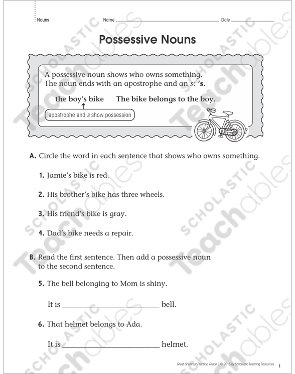 possessive nouns grammar practice page printable skills sheets