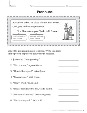 Pronouns: Grammar Practice Page | Printable Skills Sheets