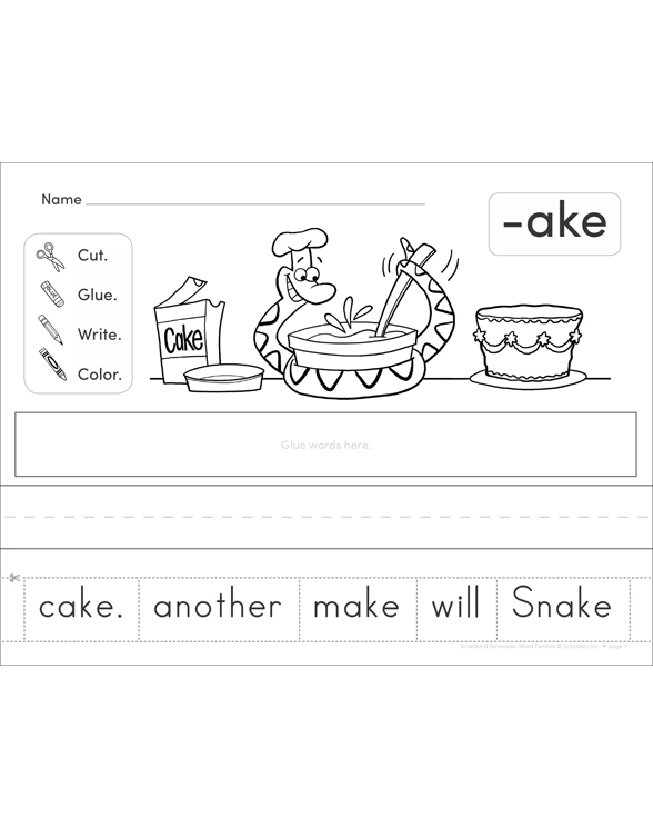 Long Vowel (ake) Word Family Scrambled Sentence Printable Cut