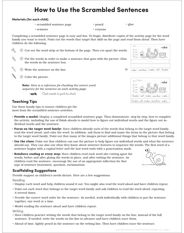Bossy R (ark) Word Family Scrambled Sentence Printable Cut, Pastes