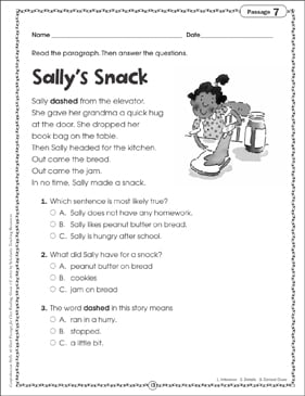 Sally&rsquo;s Snack: Close Reading Passage | Printable Skills Sheets, Texts