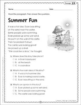 Summer Fun: Close Reading Passage | Printable Skills Sheets ...