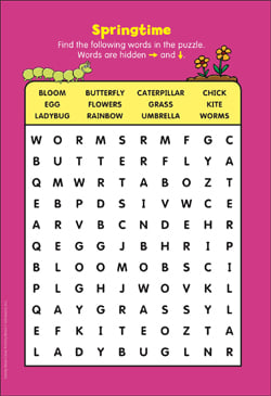 springtime word search printable word searches