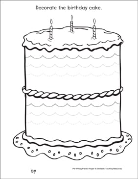 Curves And Spirals On A Birthday Cake Pre Writing Practice Page Printable Skills Sheets