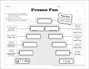 Frozen Fun: Word-Building Pyramid Puzzle  Printable Games and Puzzles,  Skills Sheets