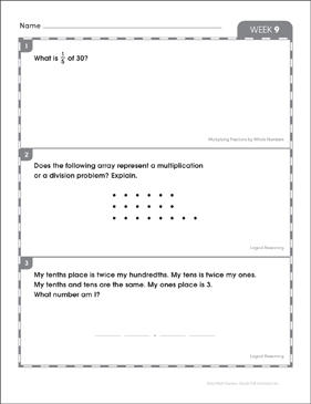 Week 9: 5th Grade Daily Math Starters | Printable Skills Sheets