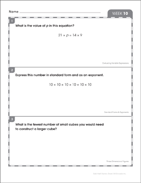 Week 19: 5th Grade Daily Math Starters | Printable Skills Sheets