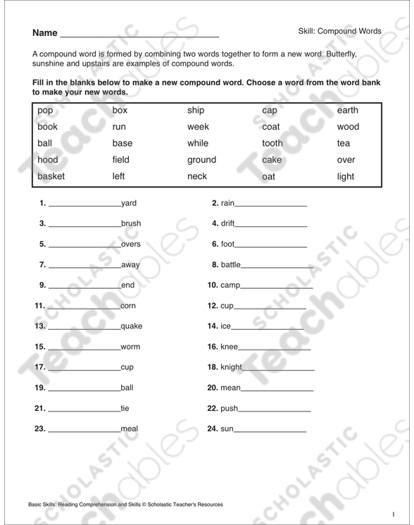 Compound Words 6th Grade Reading Skills Printable Skills Sheets