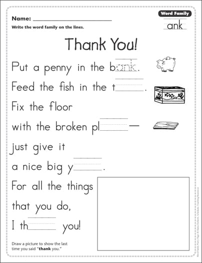 printable worksheets l letter free Page Poetry  Family Thank ank): Family You! Word (Word