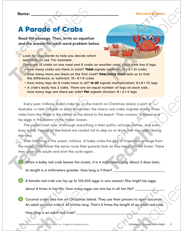 A Parade of Crabs (Solve Word Problems) | Printable Skills Sheets
