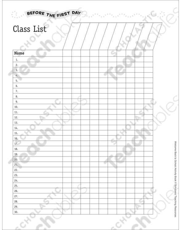 Class List: Before the First Day | Printable Forms and Record ...