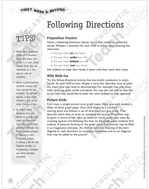Following Directions Activities First Week Of School Beyond Printable Lesson Plans And Ideas Skills Sheets A checklist will help your child operate independently.for children who are not yet fluent readers, snap a photo — or draw a. following directions activities first