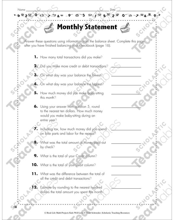 Balancing A Checkbook Worksheet For Students Escolagersonalvesgui