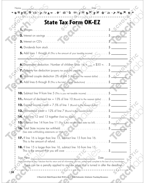 It S Tax Time Real Life Math Project Printable Lesson