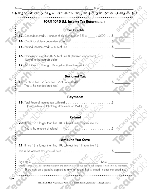 It S Tax Time Real Life Math Project Printable Lesson