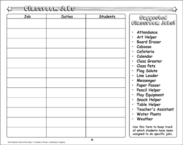 Classroom Job Chart Printable