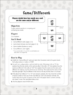 same different reading comprehension card game printable card games