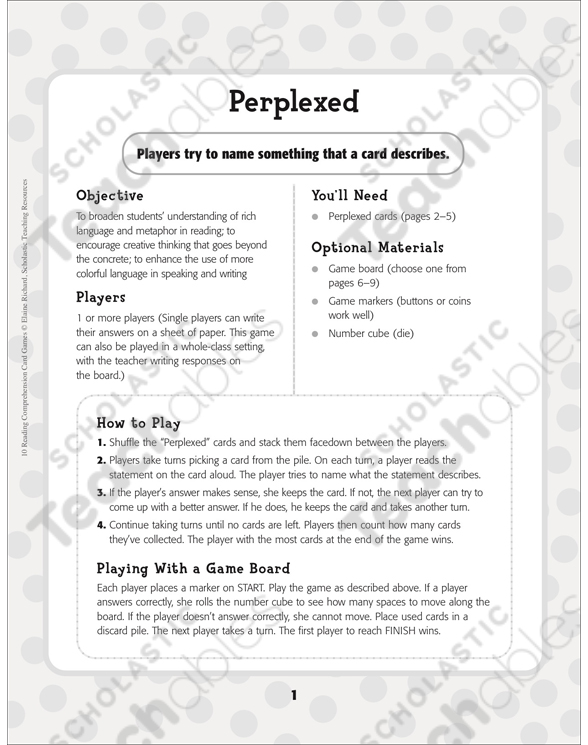 Perplexed: Reading Comprehension Card Game | Printable Card Games
