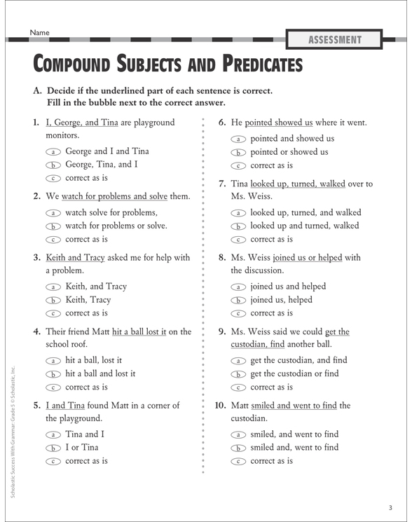 Compound Subjects And Predicates Worksheet Printable Word Searches
