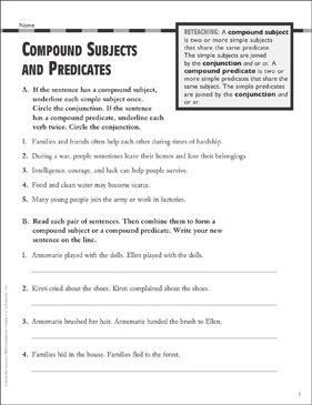Compound Subjects & Predicates: Grammar Practice (Grade 5) | Printable