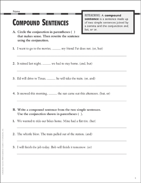 Compound Sentences: Grammar Practice (Grade 5) | Printable ...